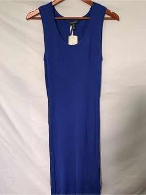 New With Tags Lauren Ralph Lauren Blue Maxi Ribbed Knit Sheath Size Medium Dress
